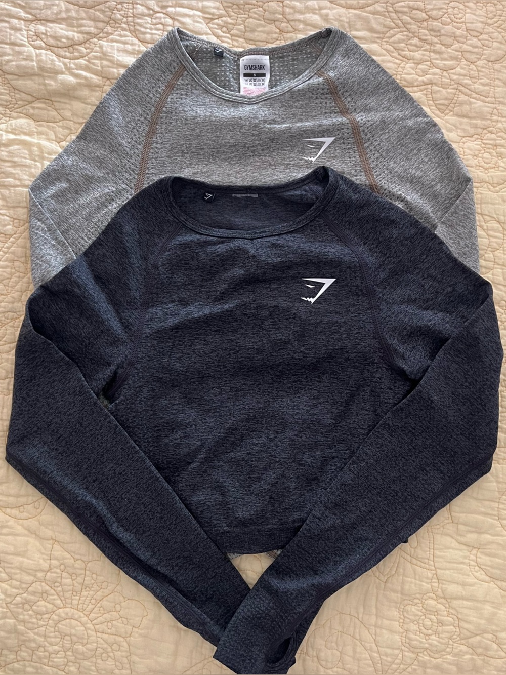 Gymshark Women’s Long-Sleeve Cropped Workout Gym Tops - 1 Black + 1 Gray